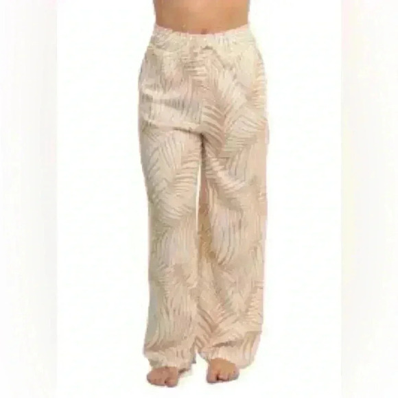 Roxy Inside Rhythm Trousers Toast Palm Trees Boho Breezy Wide Leg Pocketed Pants - Picture 1 of 5